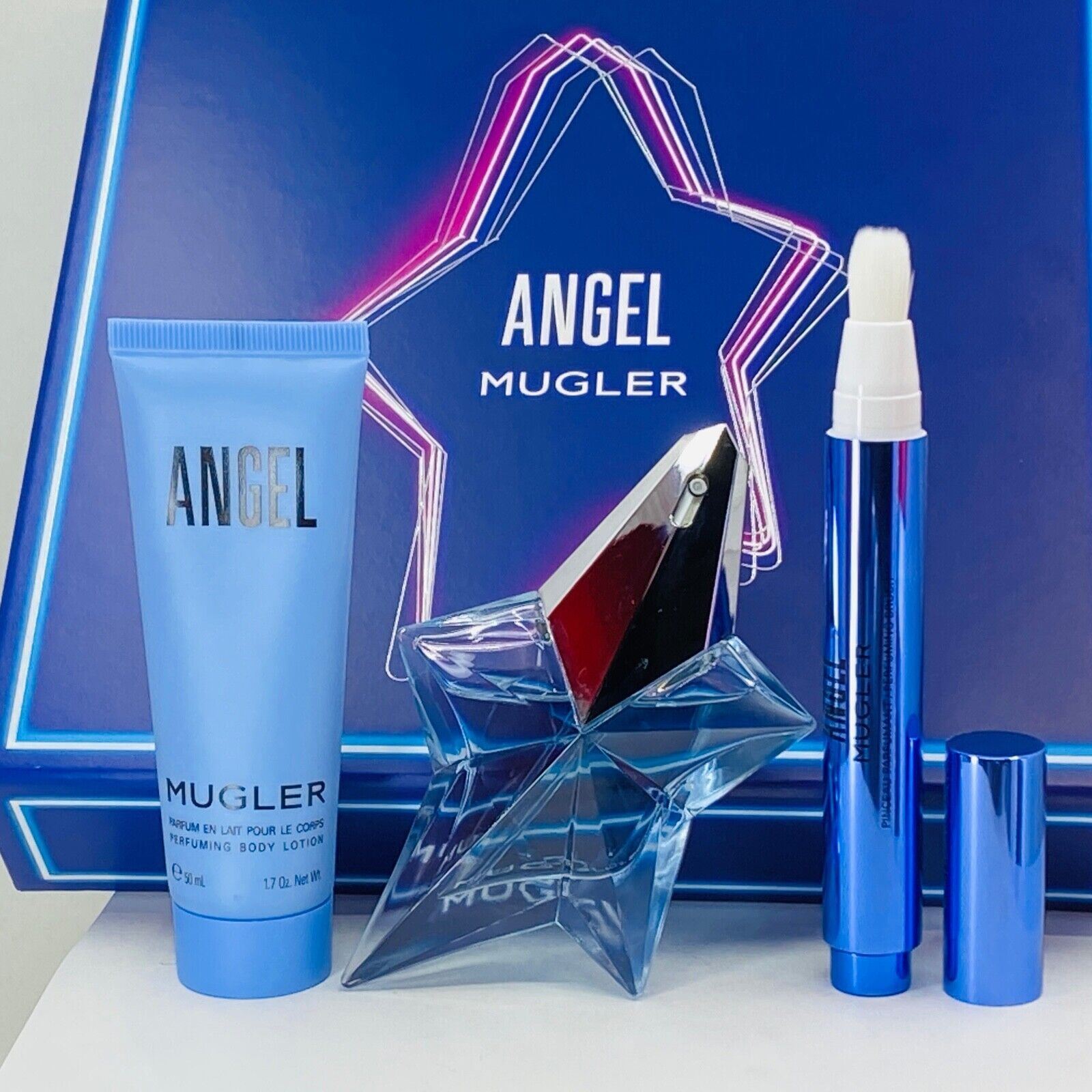 Angel 3 Piece Gift Set With 0.8 Oz EDP + 0.33 Oz Mini + 1.7 Oz Body Lotion - NIB