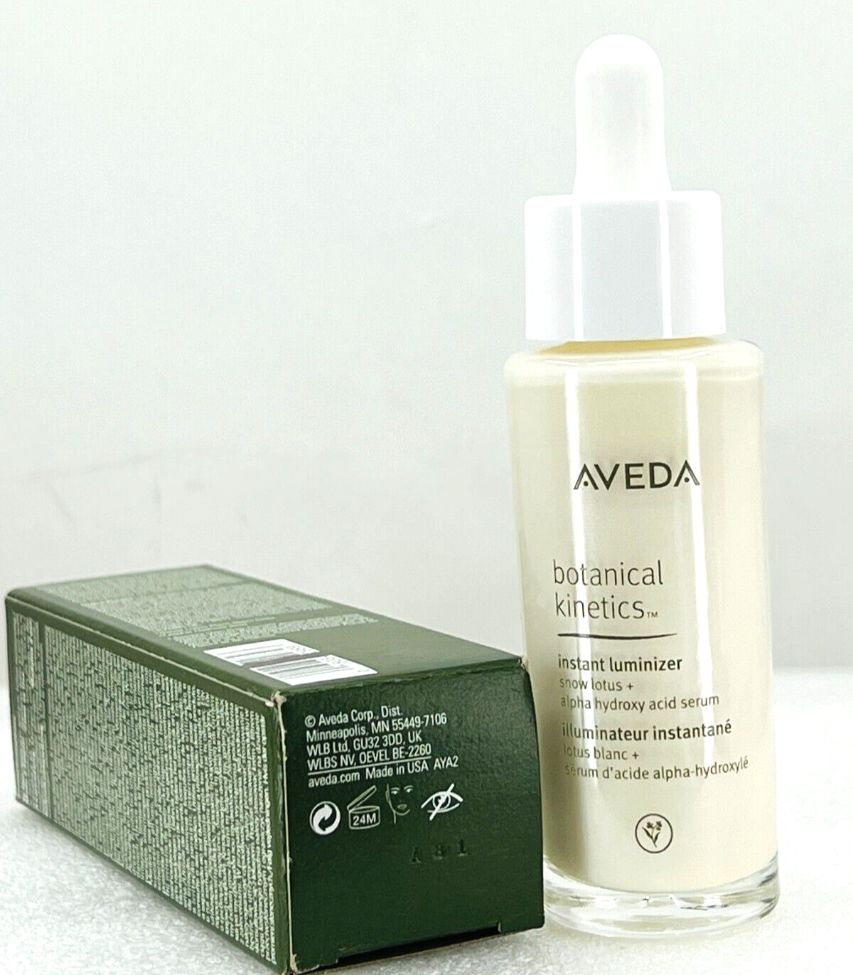 Aveda Botanical Kinetics Instant Luminizer Snow Lotus + Alpha Serum - 1oz - NIB