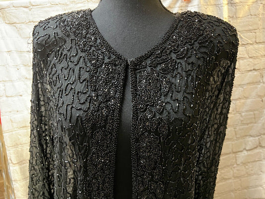 BLACK open-front jacket with an embellished - NEW