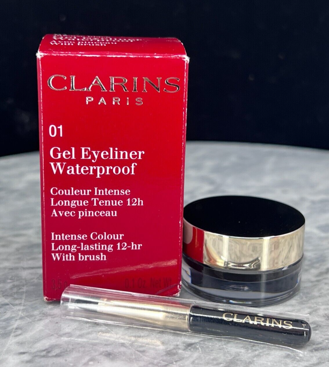 Clarins Gel Eyeliner Waterproof w/Brush #01 Intense Black - 0.1oz - NIB