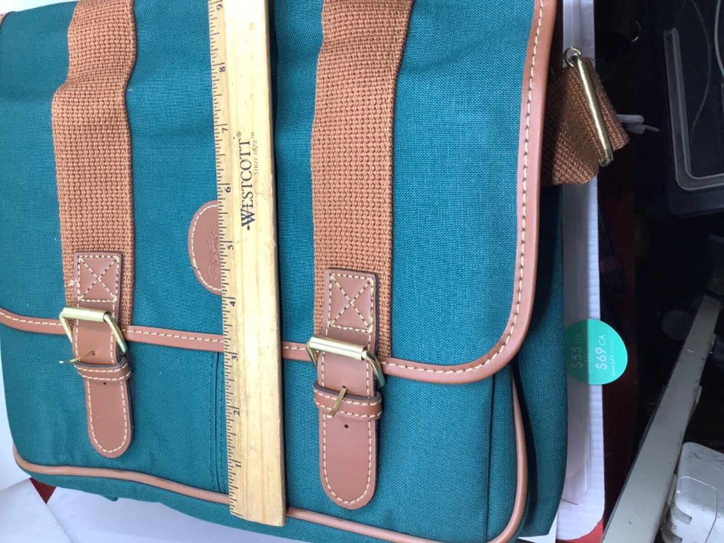 Vintage Ralph Lauren Polo Saddlebag Shoulder Crossbody Green Canvas Bag -CHECK