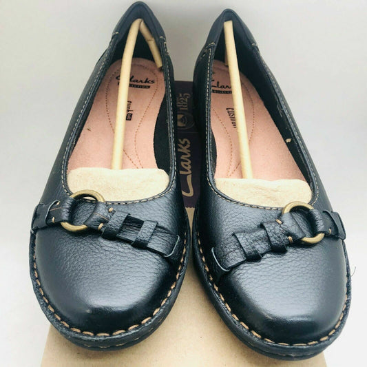 Clarks Pegg Alba Flats Black Leather Cuir Noir Shoe For Her ~ Size 7 M