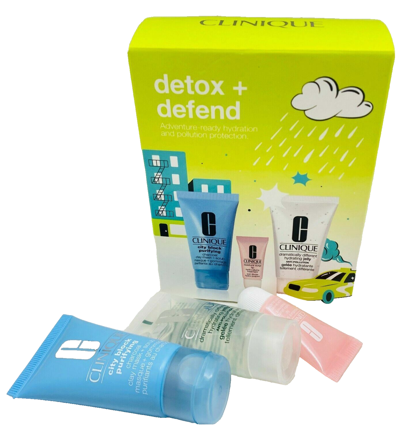 Clinique Detox + Defend 3 Pc Set - Hydrating Jelly, Clay Mask, Lip Hydro-Plump