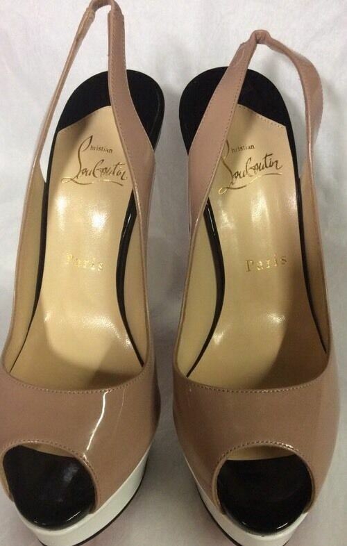 Christian Louboutin Lady Peep Sling 150 Patent Calf CN07 NUDE6248 White Size38.5