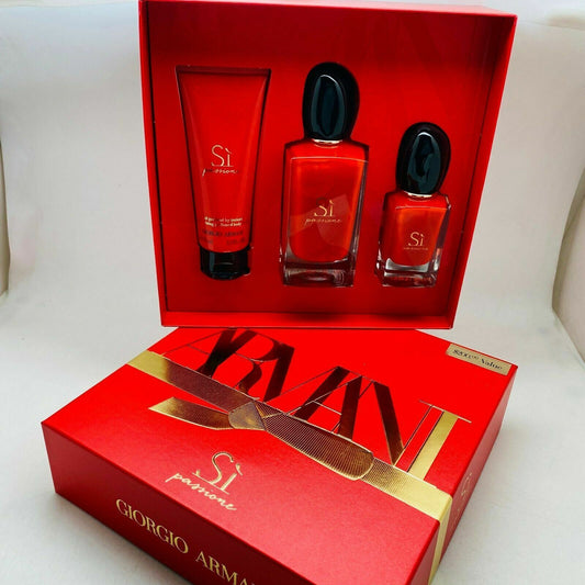 Armani Si Passione 3pc Gift Set EDP Spray (3.4 oz +1oz + Body Lotion 2.5oz )-NIB