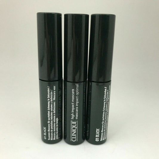  CLINIQUE High Impact Mascara #01 Black ~ Travel Size .14oz/3.5ml  (LOT OF 3)