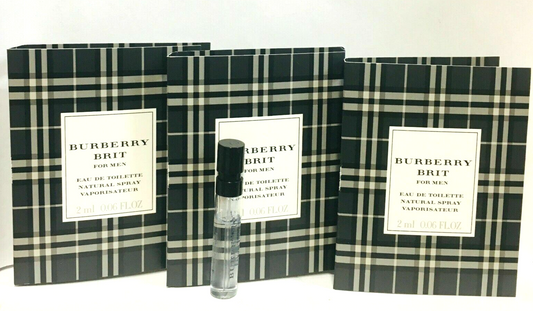 BURBERRY BRIT FOR MEN EAU DE TOILETTE   VIALS - 0.06oz./2mL  (LOT OF 3)