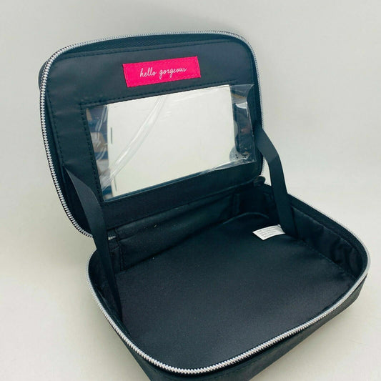 Bareminerals hello gorgeous black cosmetic EMPTY BOX Zipper W/Mirror CASE -NEW