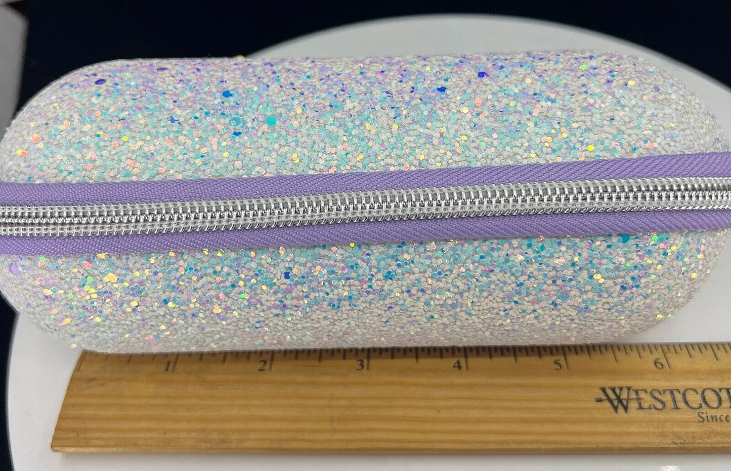 Clinique Glitter Hard Shell Sunglass Or Makeup Zipped Case - White & Purple(New)