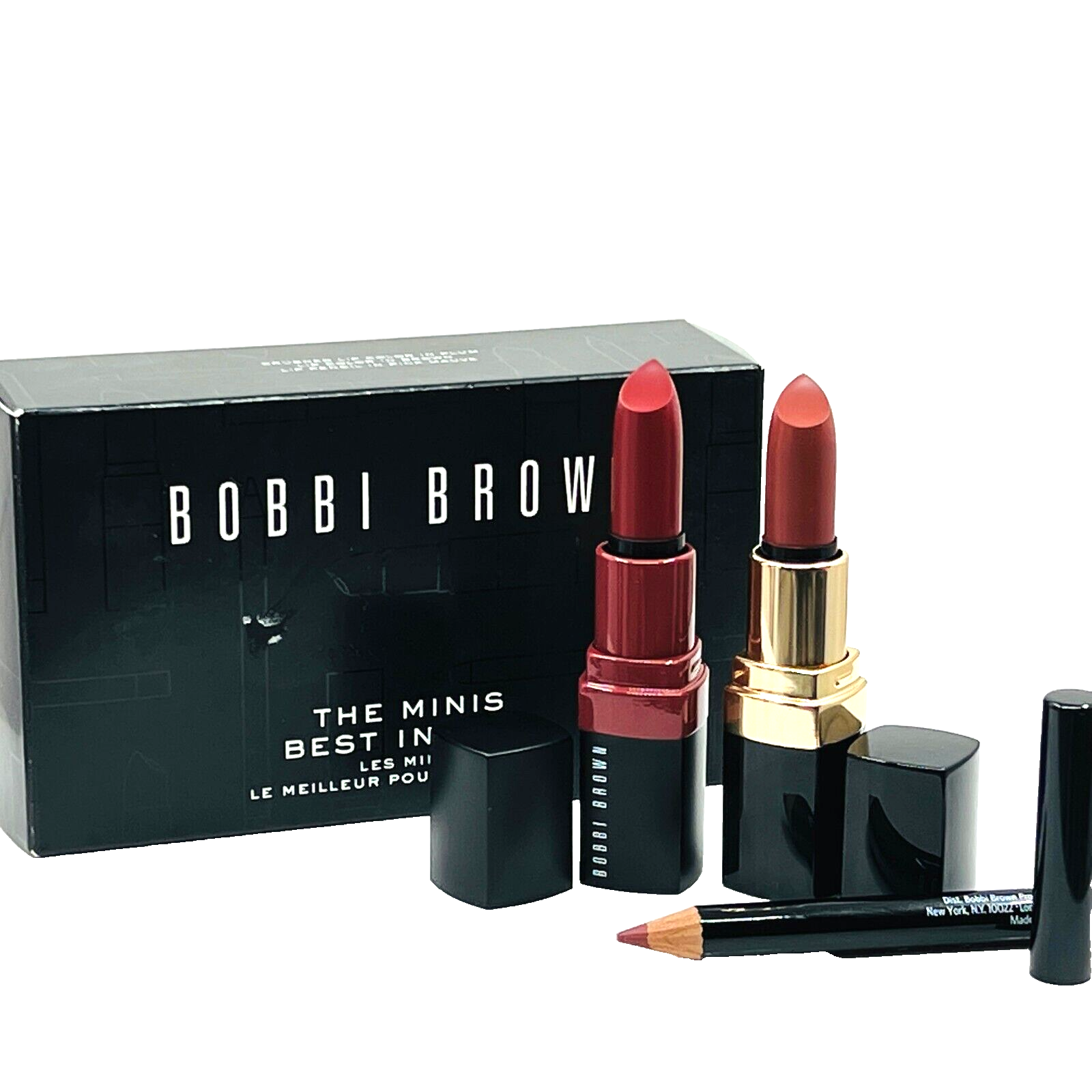 Bobbi Brown 3pc Mini Lip Set Color Pencil Pink Mauve Brown 4 Crushed Plum 5 -NIB