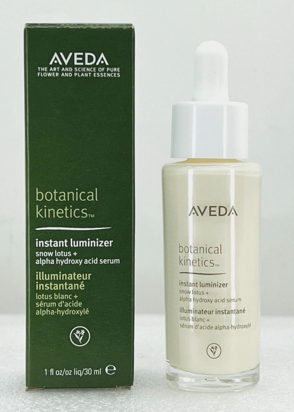 Aveda Botanical Kinetics Instant Luminizer Snow Lotus + Alpha Serum - 1oz - NIB