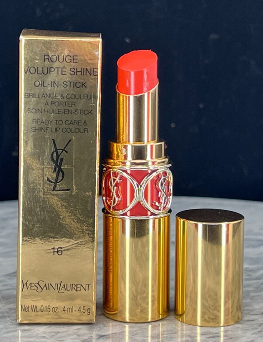 YSL Rouge Volupte Shine Oil In Stick Lip Colour #16 Orange Majorelle-0.15 oz(NIB