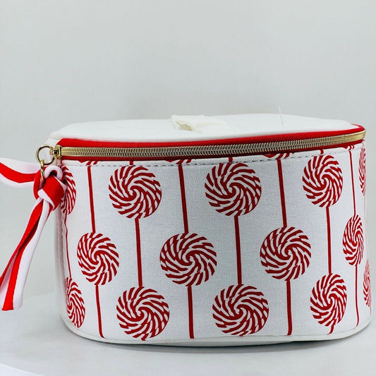 Clarins Fabric Round Bin Cosmetic Pouch with zipper/handle - (NEW)