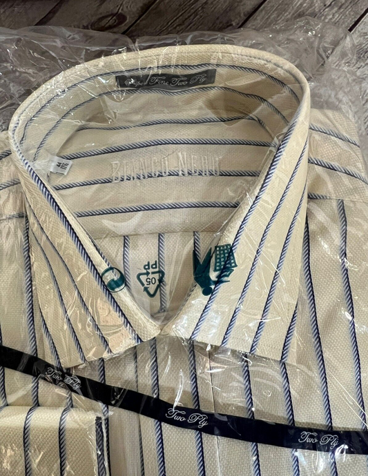 Bianco Nero Cream and blue striped shirt -(New)