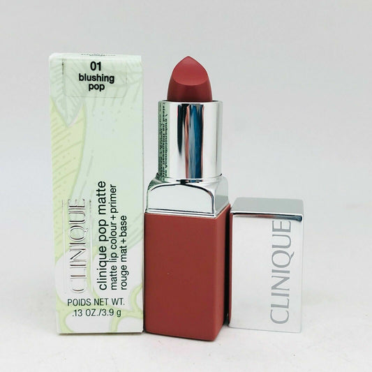 Clinique Pop Matte Lip Colour+Primer Rouge mat+Base #01 Blushing Pop~0.13 OZ,NIB