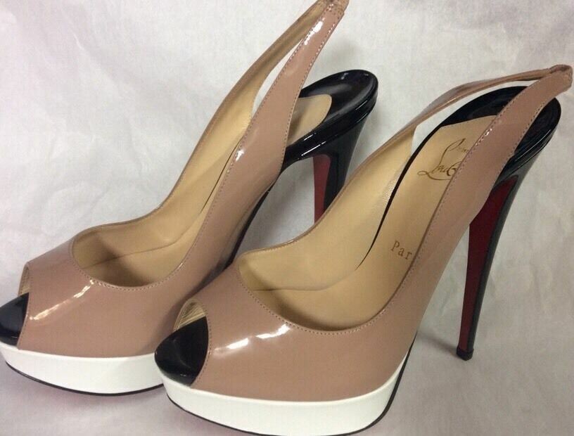 Christian Louboutin Lady Peep Sling 150 Patent Calf CN07 NUDE6248 White Size38.5