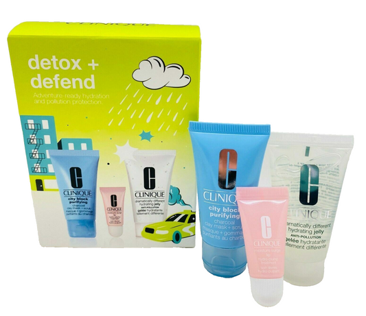 Clinique Detox + Defend 3 Pc Set - Hydrating Jelly, Clay Mask, Lip Hydro-Plump