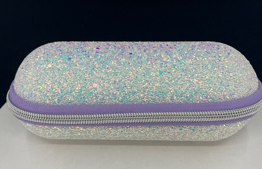 Clinique Glitter Hard Shell Sunglass Or Makeup Zipped Case - White & Purple(New)