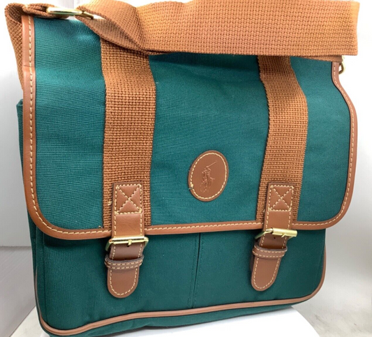 Vintage Ralph Lauren Polo Saddlebag Shoulder Crossbody Green Canvas Bag - NEW