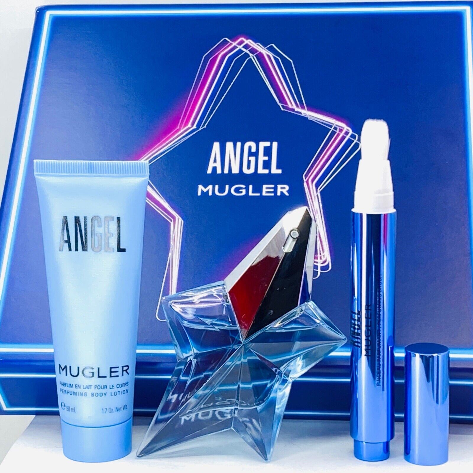 Angel 3 Piece Gift Set With 0.8 Oz EDP + 0.33 Oz Mini + 1.7 Oz Body Lotion - NIB