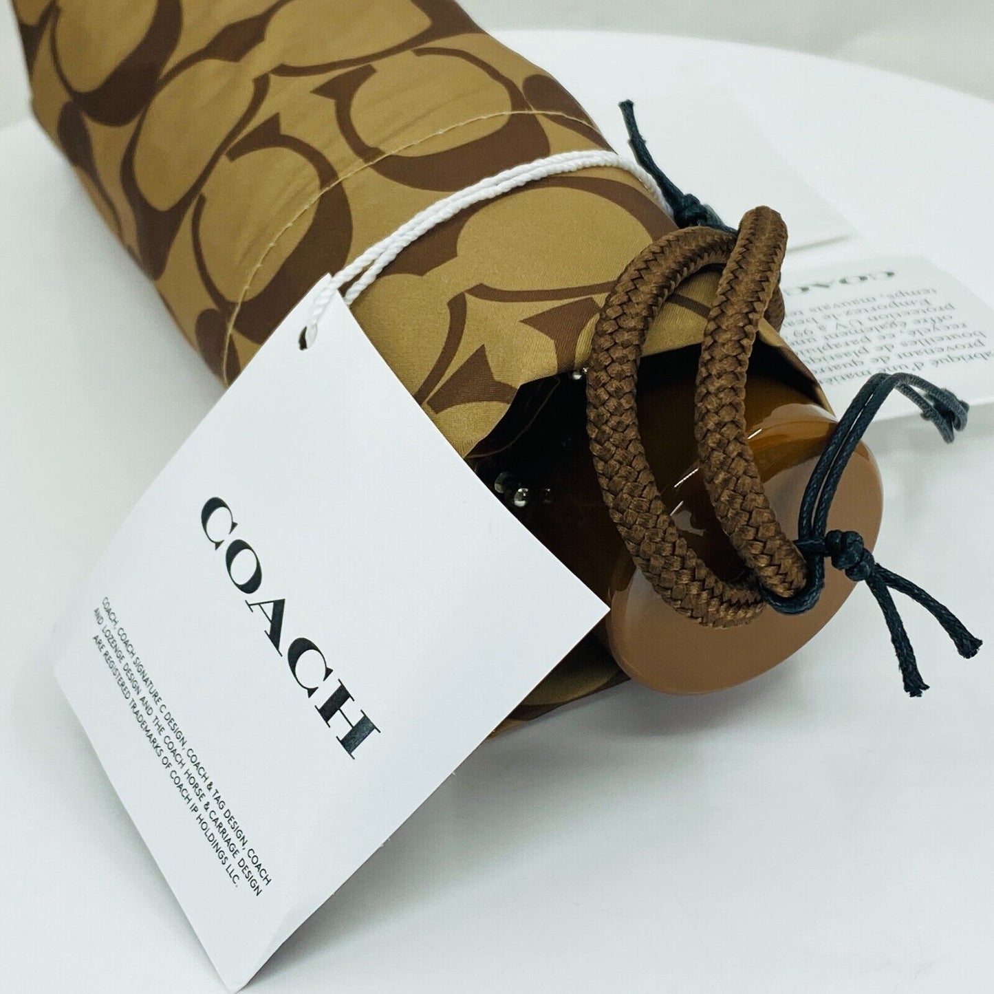 Coach Signature Khaki/saddle Mini Umbrella - New with tags