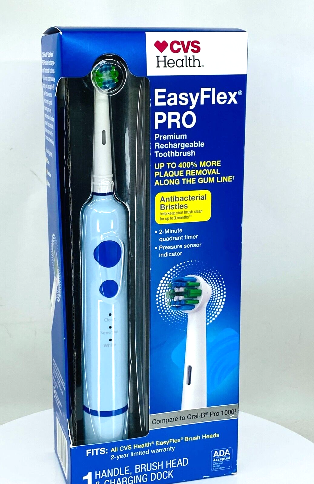 CVS Easy Flex Pro Premium Rechargeable Toothbrush Timer Antibacterial - NIB