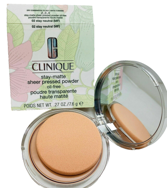 Clinique Sheer Pressed Powder Stay-Matte Oil-Free #02 STAY NEUTRAL, 0.27oz - NIB