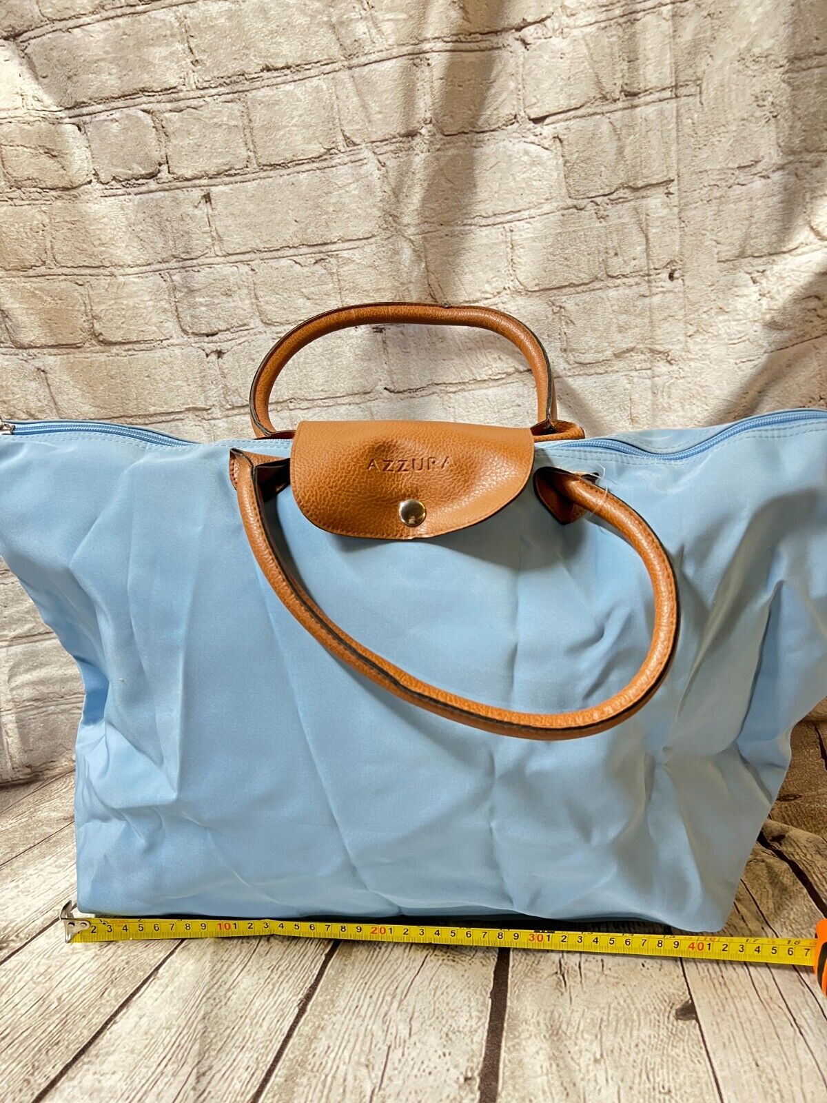 AZZURA LARGE WIDE ZIPPERED TOTE BAG W/FLAP  #SKY BLUE - NEW *CHECK DES^