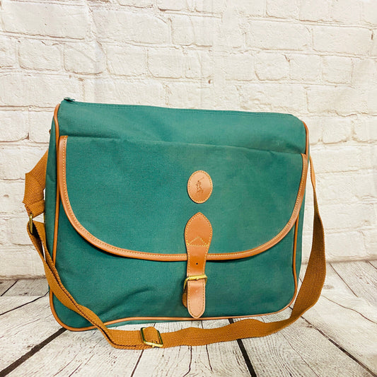 Vintage Ralph Lauren Polo Bag Canvas Green Brown Crossbody Messenger Bag - NEW