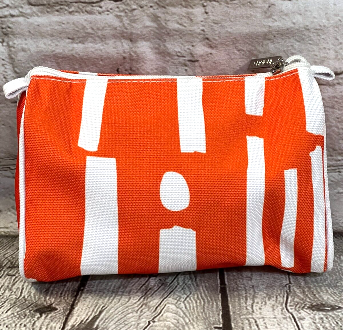 Clinique orange & white makeup bag with mirror  - New