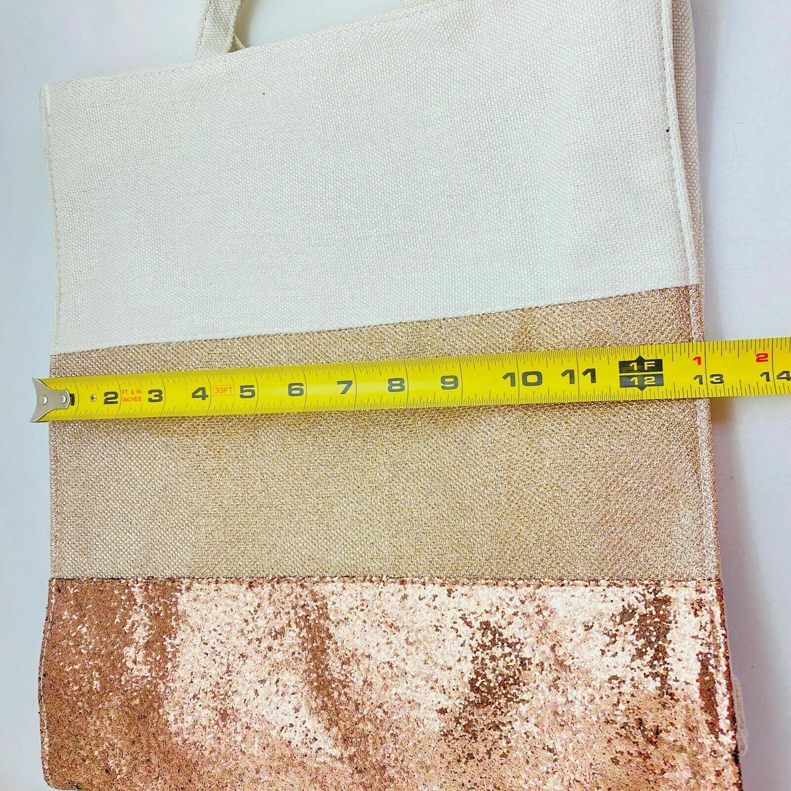 CLARINS Canvas Lined Tote Bag Champagne Bronze Glitter  - NEW