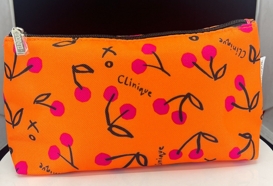 Clinique Cherry Printed Orange Cosmetic Pouch -(New)