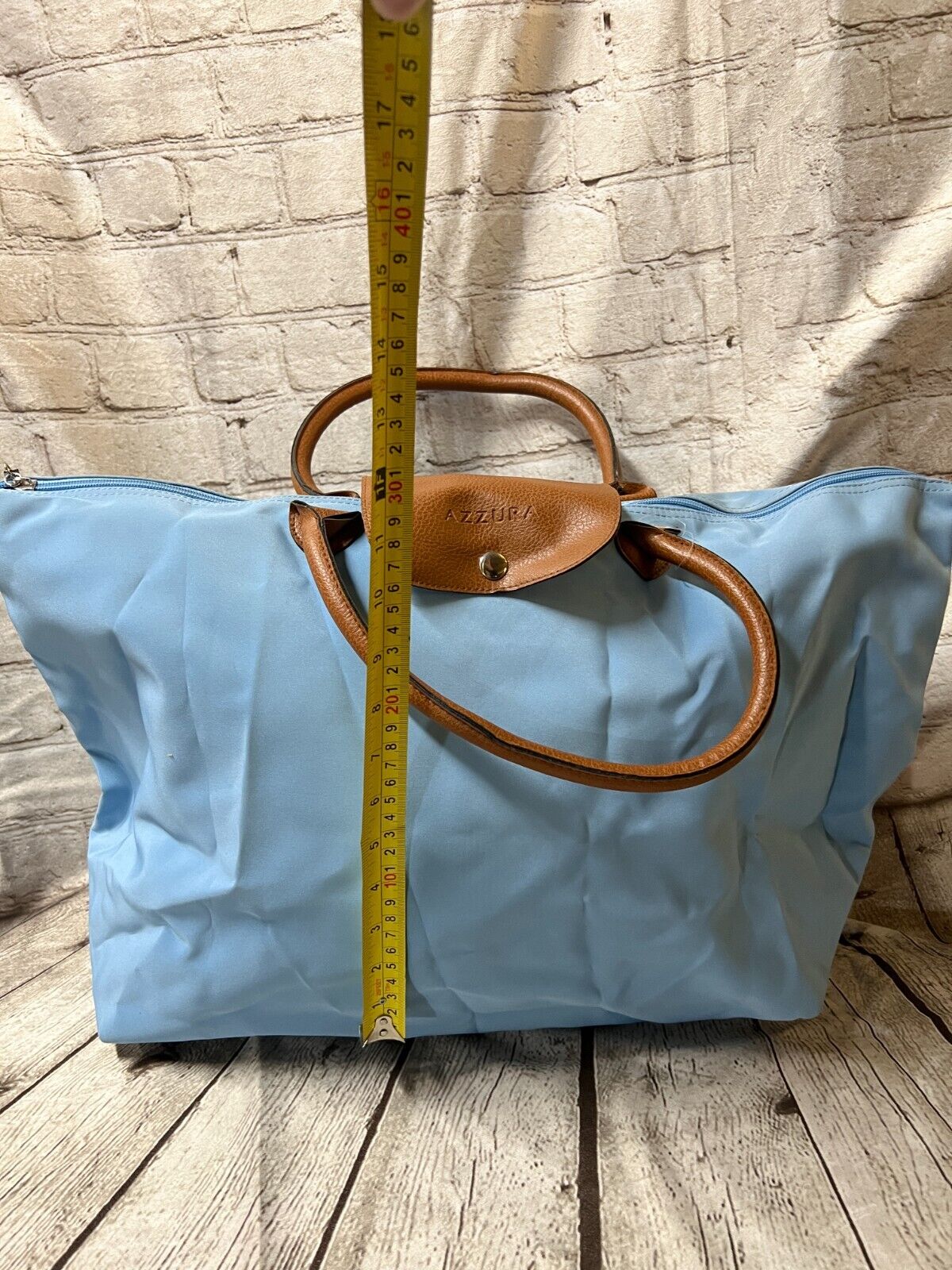 AZZURA LARGE WIDE ZIPPERED TOTE BAG W/FLAP  #SKY BLUE - NEW *CHECK DES^