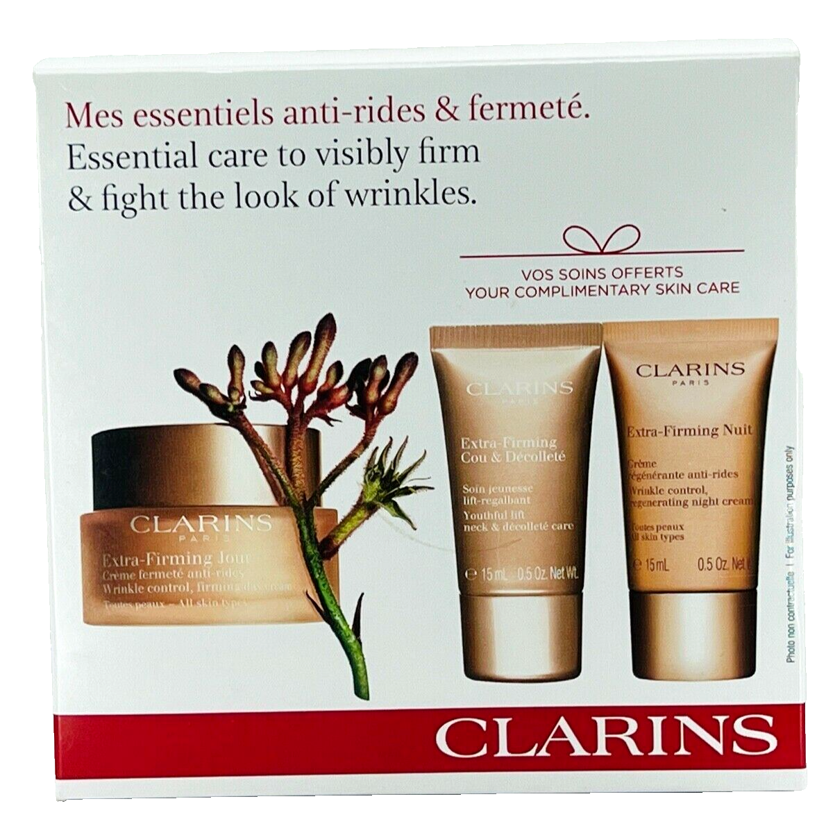 CLARINS EXTRA-FIRMING COLLECTION:NECK & NIGHT CREAM 0.5oz + FIRMING CREAM 1.7oz