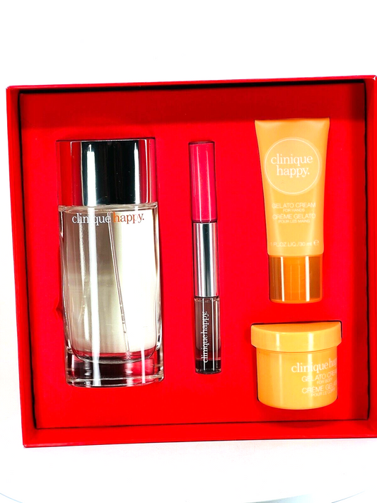 Clinique Happy 4 piece  gift set (EDP 3.4oz +Rosewater pop + 1oz + 2oz cream)