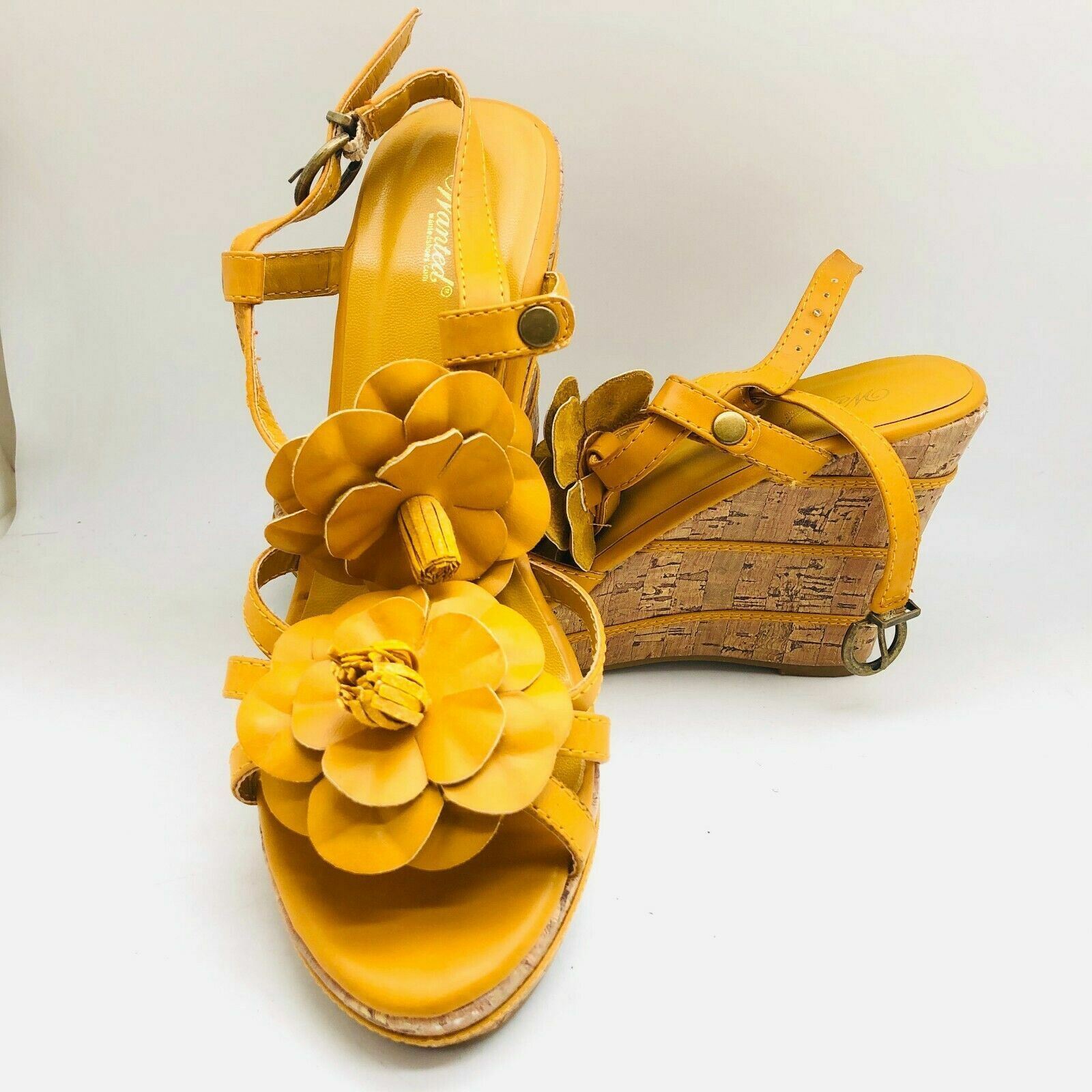 Wanted Shoes Women's Daisy Mustard Wedge Sandal, Size 8.5 M, NIB - Check Descrip