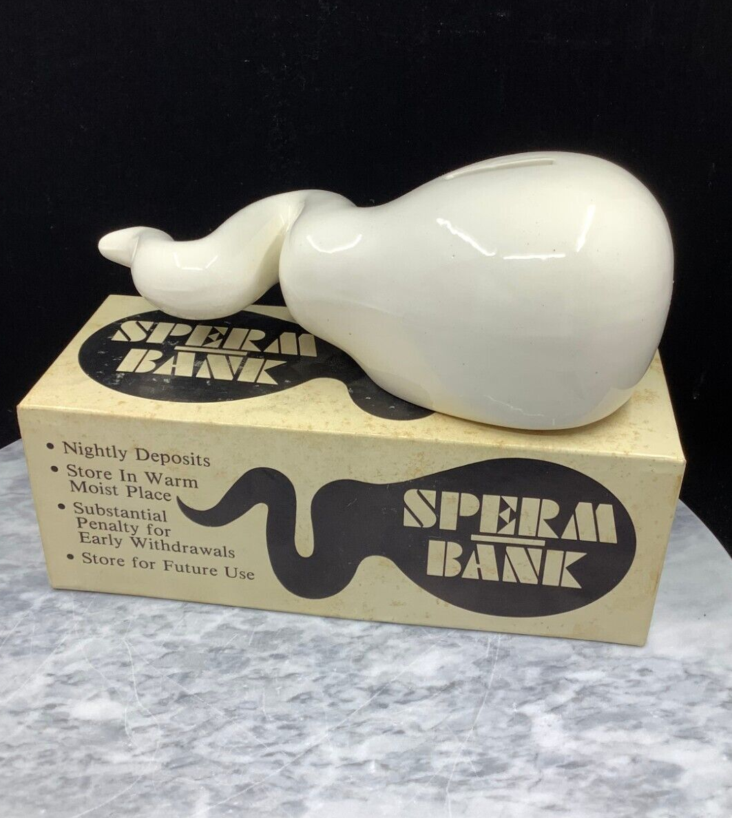 VINTAGE SPERM BANK HIGH YIELD BANKING FOR LOVERS ONLY CERAMIC WITH BOX