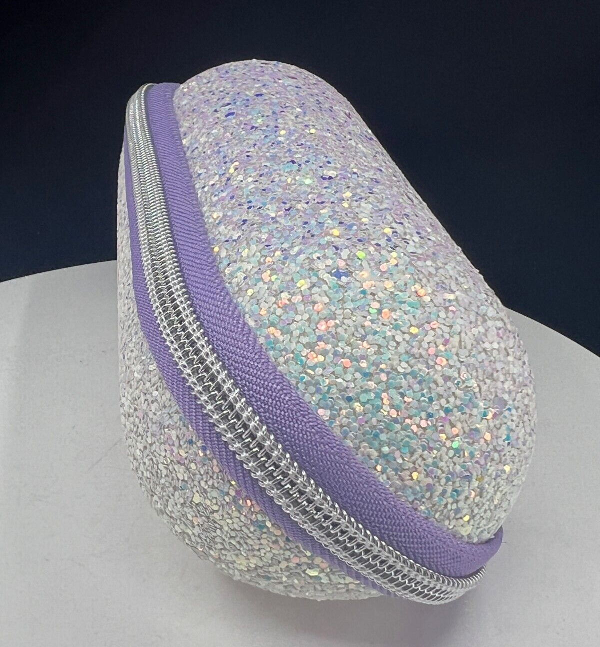 Clinique Glitter Hard Shell Sunglass Or Makeup Zipped Case - White & Purple(New)