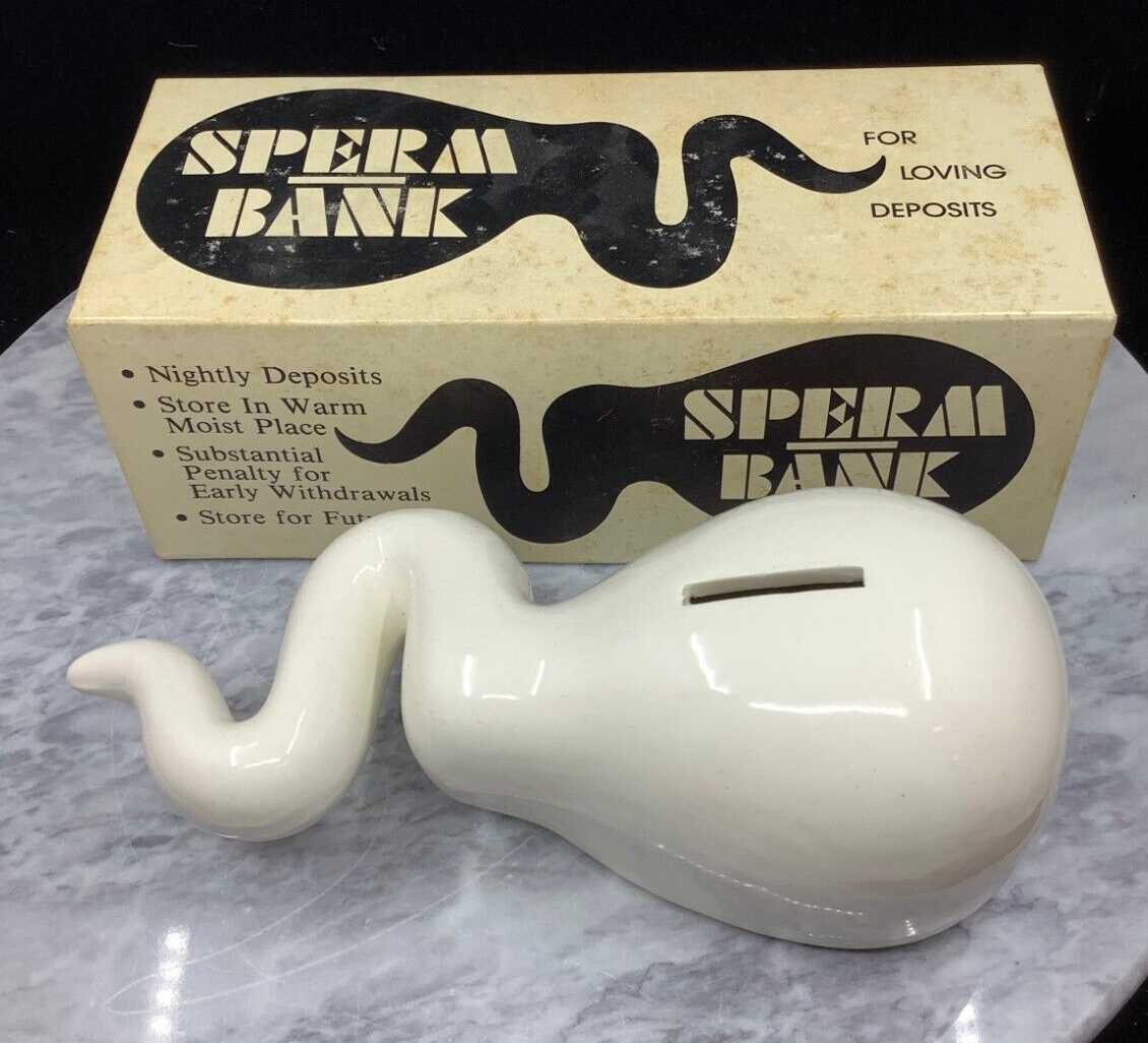 VINTAGE SPERM BANK HIGH YIELD BANKING FOR LOVERS ONLY CERAMIC WITH BOX