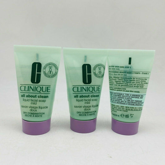  Clinique All About Clean Liquid Facial Soap Mild - 1oz  - BOXLESS - (LOT OF 3)