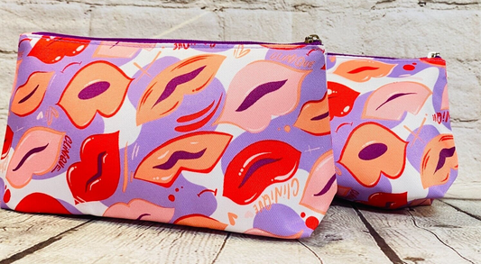 Clinique Lips Print Cosmetic Bag/Pouch/Travel Case with Zipper - New (LOT OF 2)